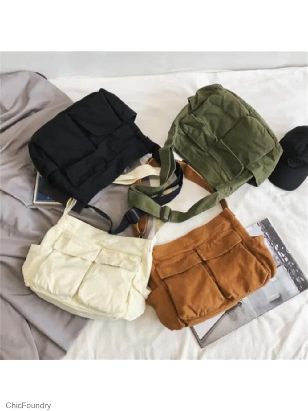 Canvas Messenger Bag Large Hobo Crossbody Shoulder Tote with Pockets